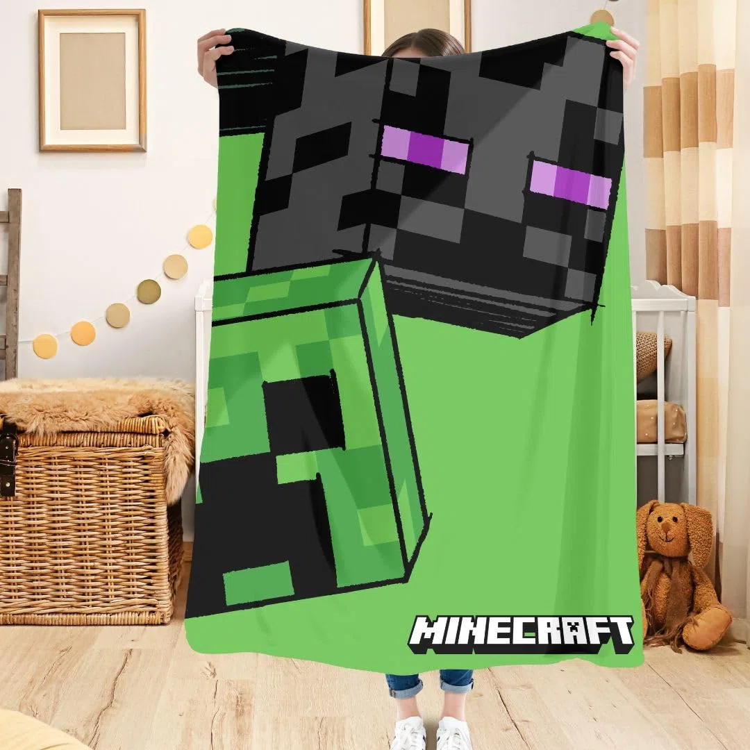 Minecraft Gamer Decke, Polyester, Grün mit Creeper Design, Pflegeleicht, 100x150cm, für Gaming und Kinderzimmer (Grün)
