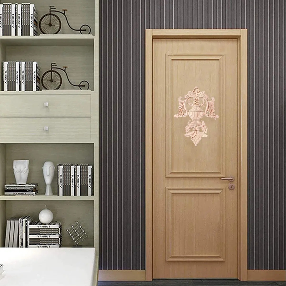 2pcs Retroschinitzereien Unlackierte Holzschnitzereien Europäische Schnitzereien Möbel Hause Tür Decor DIY Handgemacht Holz Geschnitzte Möbel Appliques Holz Ornamen (XL)