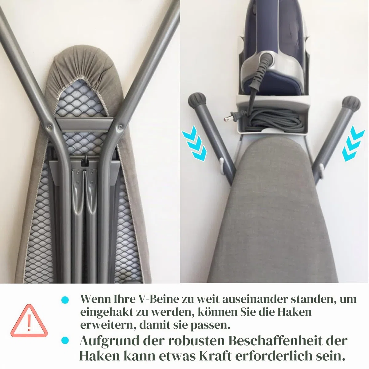 Bügelbretthalter, Wandhalterung für elektrisches Bügeleisen, Bügelbrettständer, Aufbewahrung, Organizer, Bügelkorb über der Tür oder Wandhalterung in der Waschküche [weiß]