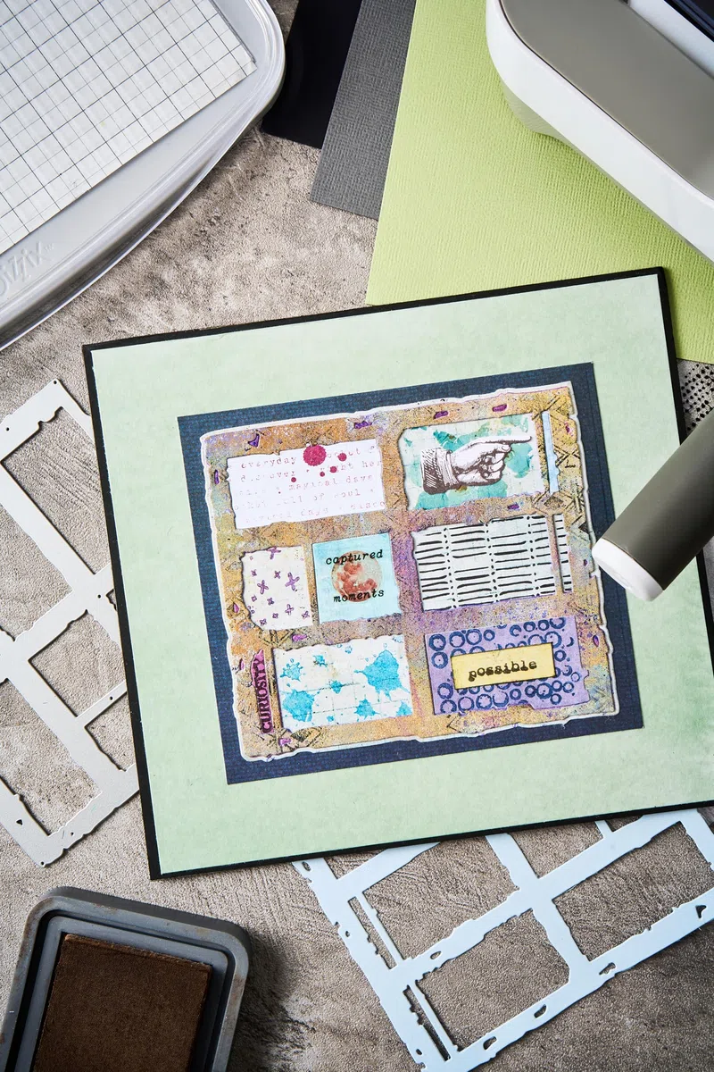Sizzix Thinlits Stanzenset mit Stempeln, Sucher von Seth Apter, 2 Stanzformen und 6 Gummistempeln