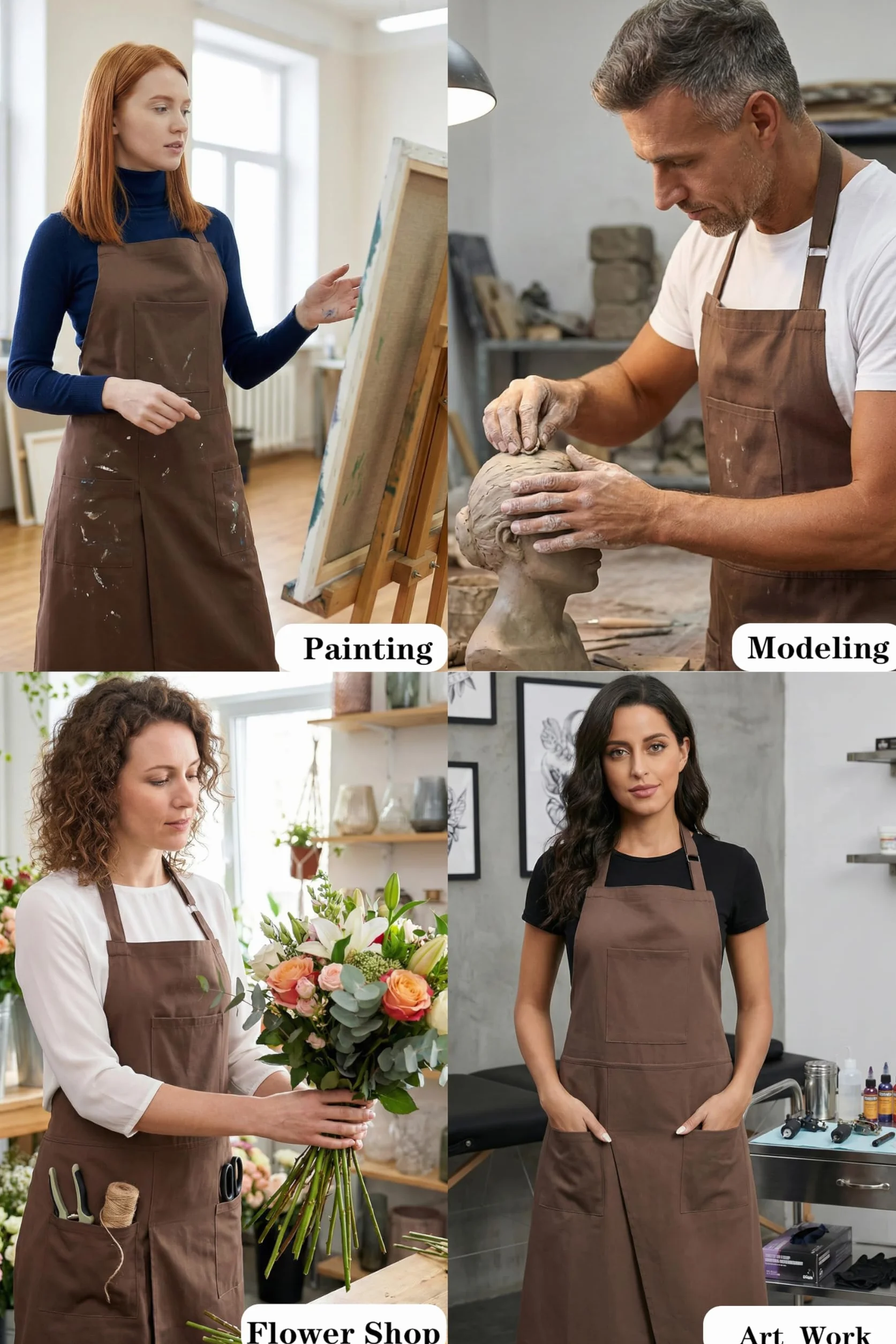 Nanxson Unisex Schürze Töpfer Schürze Lang Schürze mit 3 Taschen verstellbare Schnalle für Malerei Keramik Rad DIY Kunst