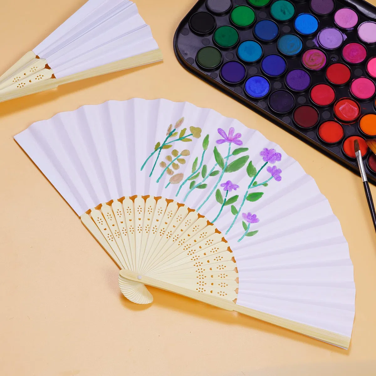 baotongle 12 Stück Handfächer Papier Fächer Hochzeit Hochzeitsdeko Hand Fan Asiatische Deko für Sommer Geburttag, Gruppe, Diy, Wand Dekoration (Weiß)