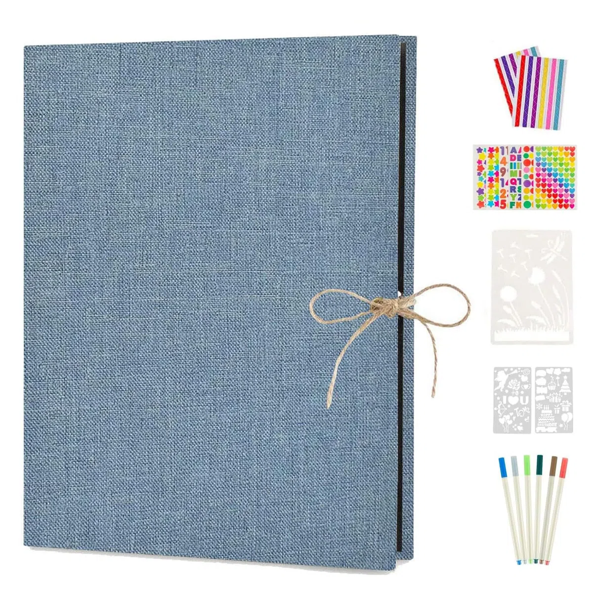 Fotoalbum zum Selbstgestalten 60 Schwarze Seiten, DIY Fotoalben Leinen Nachfüllbar Scrapbook Fotobuch Gästebuch, Geburtstag Jahrestag Geschenk für Frauen Männer (Blau)