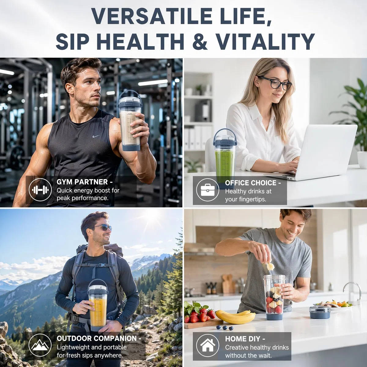Yuragim Mixbecher Zubehör Set für tragbare Smoothie Mixer, 530ml Ersatzbecher mit Trinkdeckel und Auslaufschutz, kompatibel mit BC100/BC151 Serie, inklusive Klingenabdeckung und Bodenkappe, Blau