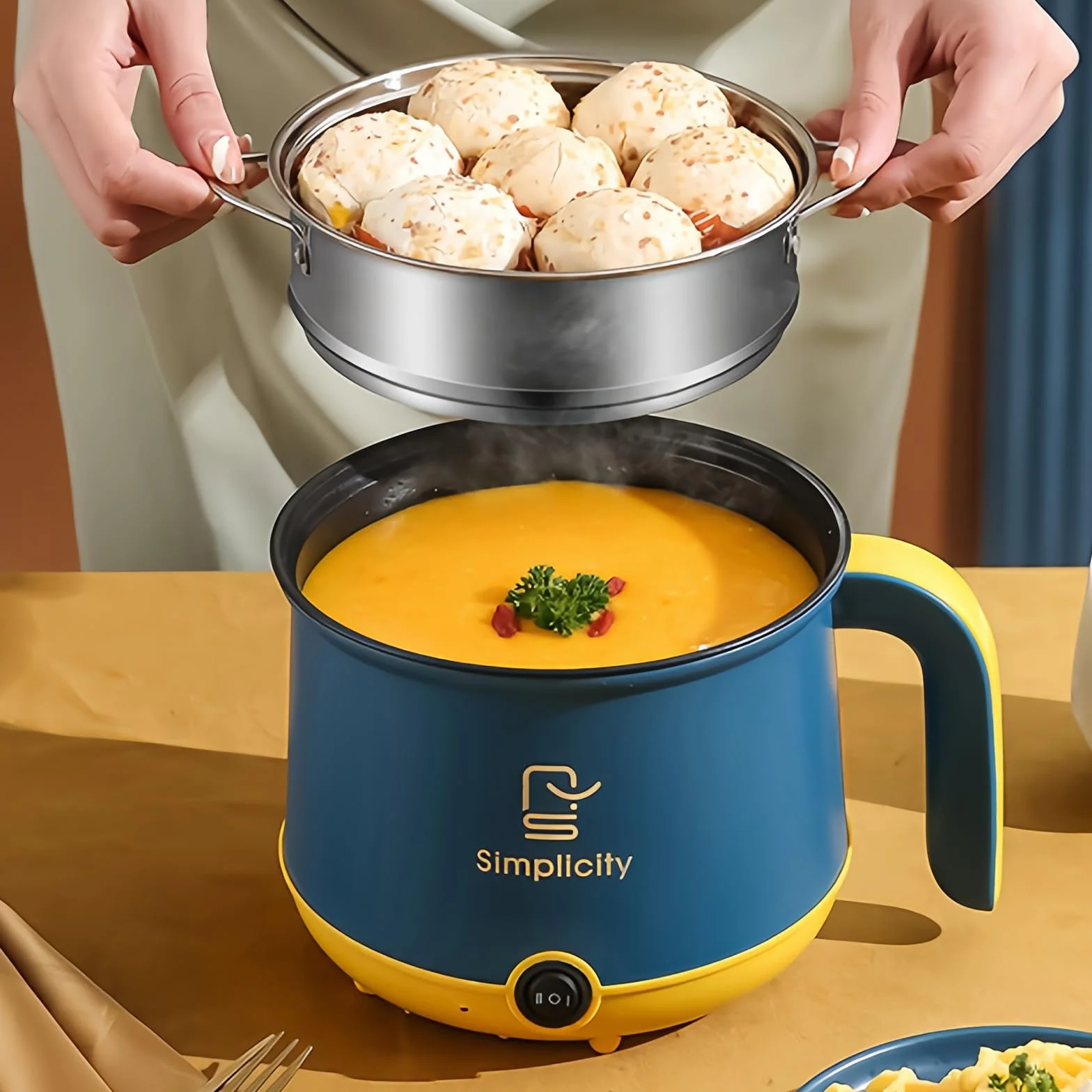 Elektrischer Hot Pot Mit Dampfgarer, Elektrische Hot Pot 1.8 L, Tragbare Mini Antihaft Multikocher, Schneller Ramen Kocher, Tragbare Antihaft Topf Für Zuhause, Büro, Schlafsaal