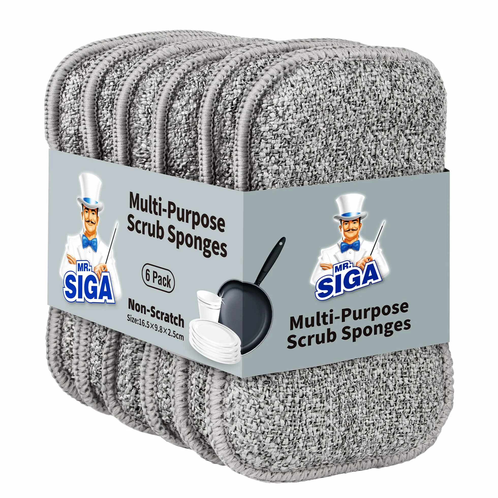 MR.SIGA Doppelseitige Scheuerschwämme, Spülschwämme für die Küche, 6er-Pack