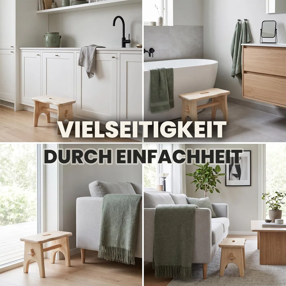 Kleiner Hocker Holz, Keine Montage, kein Kleben, 40 x 20 x 20 cm | 40 x 20 x 20 cm, Kiefernholz massiv, Mit Tragegriff, Leicht und stabil, Für den täglichen Gebrauch, Platzsparend