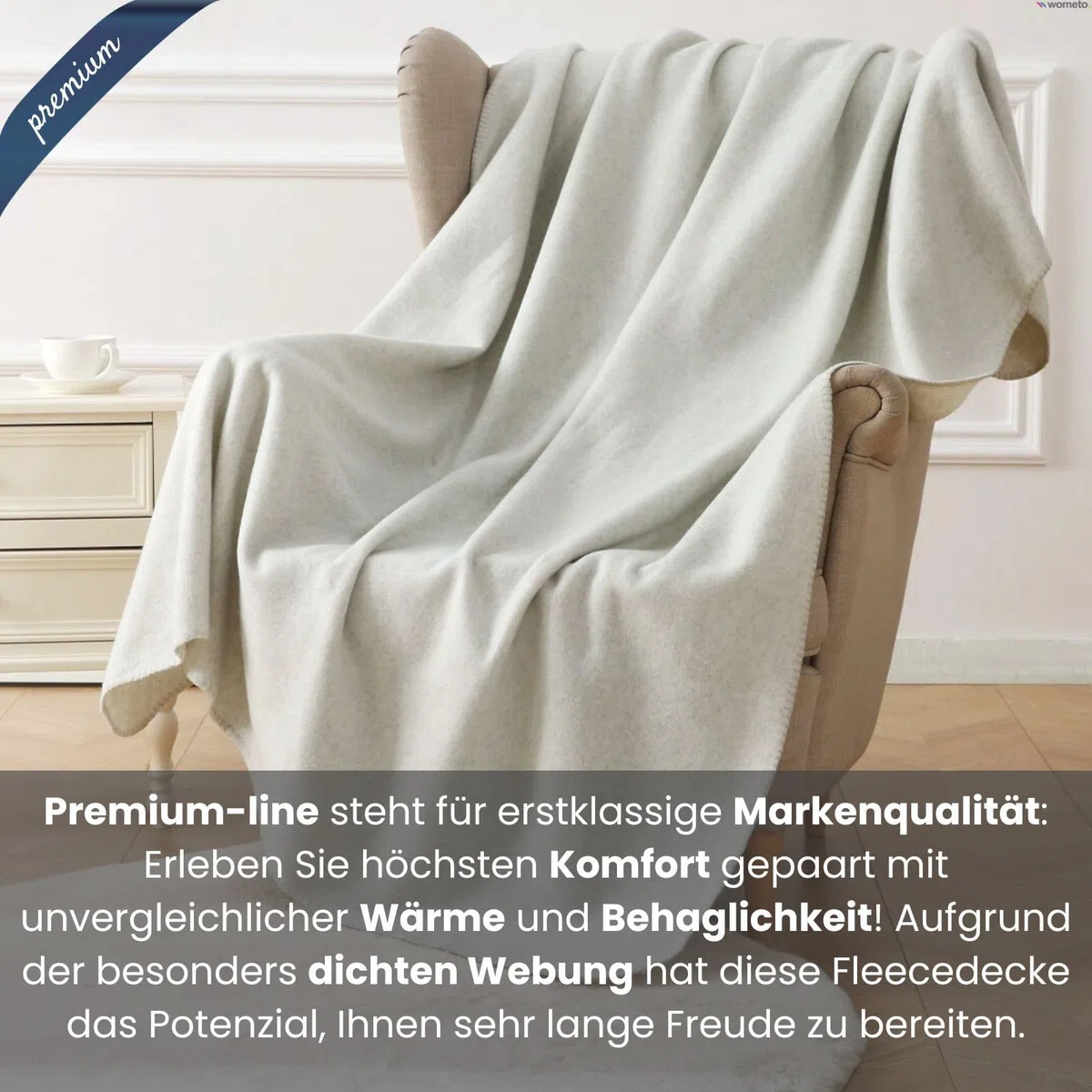 wometo Premium Fleecedecke Melange OekoTex 140x190 cm ca. 700g extra dick - weiß meliert (Bi-Color) mit Anti-Pilling und Qualitäts-Kettelrand