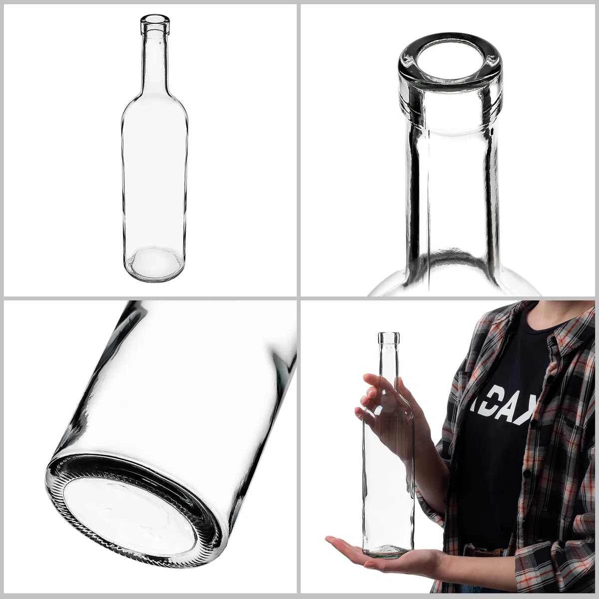 KADAX 10er Set Weinflaschen 750ml, leere Glasflaschen ohne Korken für Wein, Liköre und Spirituosen, Flaschen zum Befüllen, Likörflaschen aus Glas (Transparent)