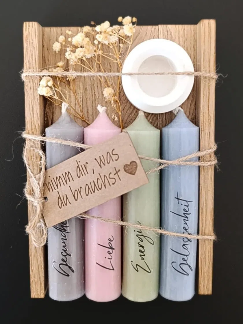 Kerzen Geschenkset | nimm dir, was du brauchst | Kerzenhalter & Trockenblumen – stilvolle Geschenke für Frauen, Freundin, Geschenke für Mama, Lieblingsmensch, Geschenkset Frauen