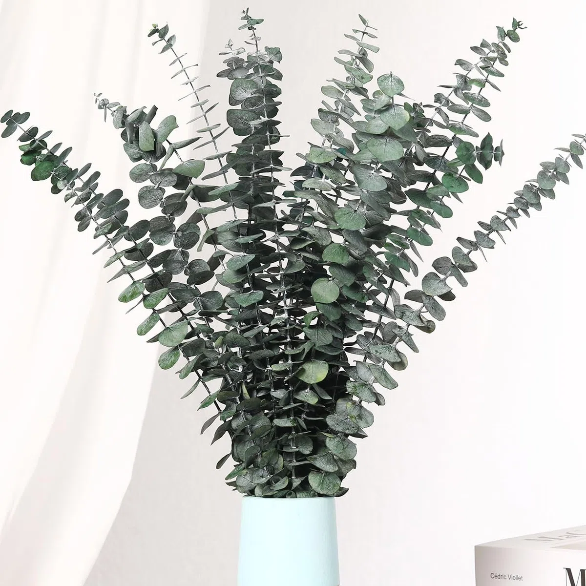 Getrocknete Eukalyptusäste, Packung mit 16 natürlichen echten grünen Eukalyptusblättern, 44 cm erhaltene Eukalyptuspflanze für Hochzeiten, Blumenarrangements, Raumduft und Vasen-Dekoration