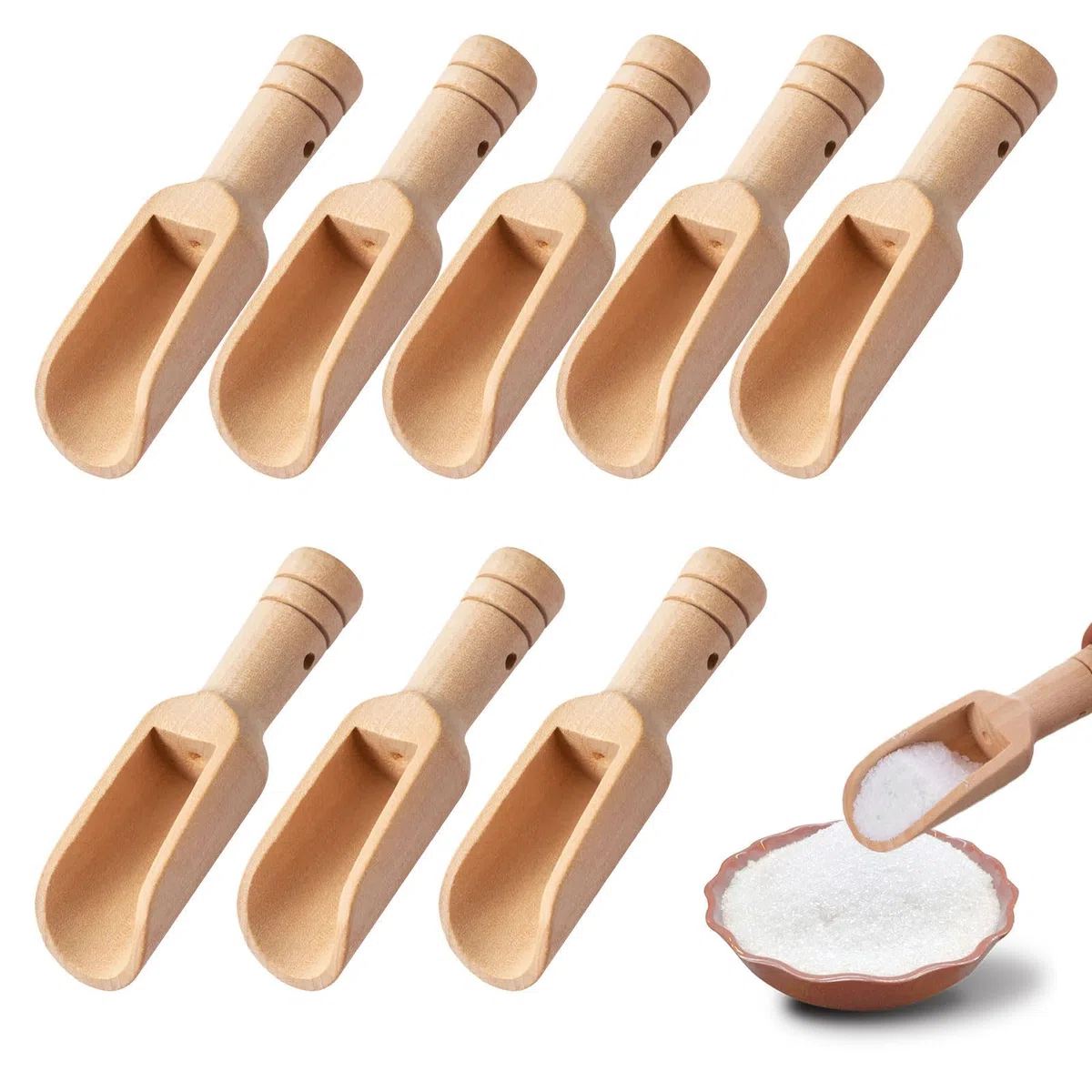 Qianeffort Kleine Holzlöffel, Mini-Holzschaufel, 7,4 cm, Natur, Beige, Holz, Löffel, 8 Stück