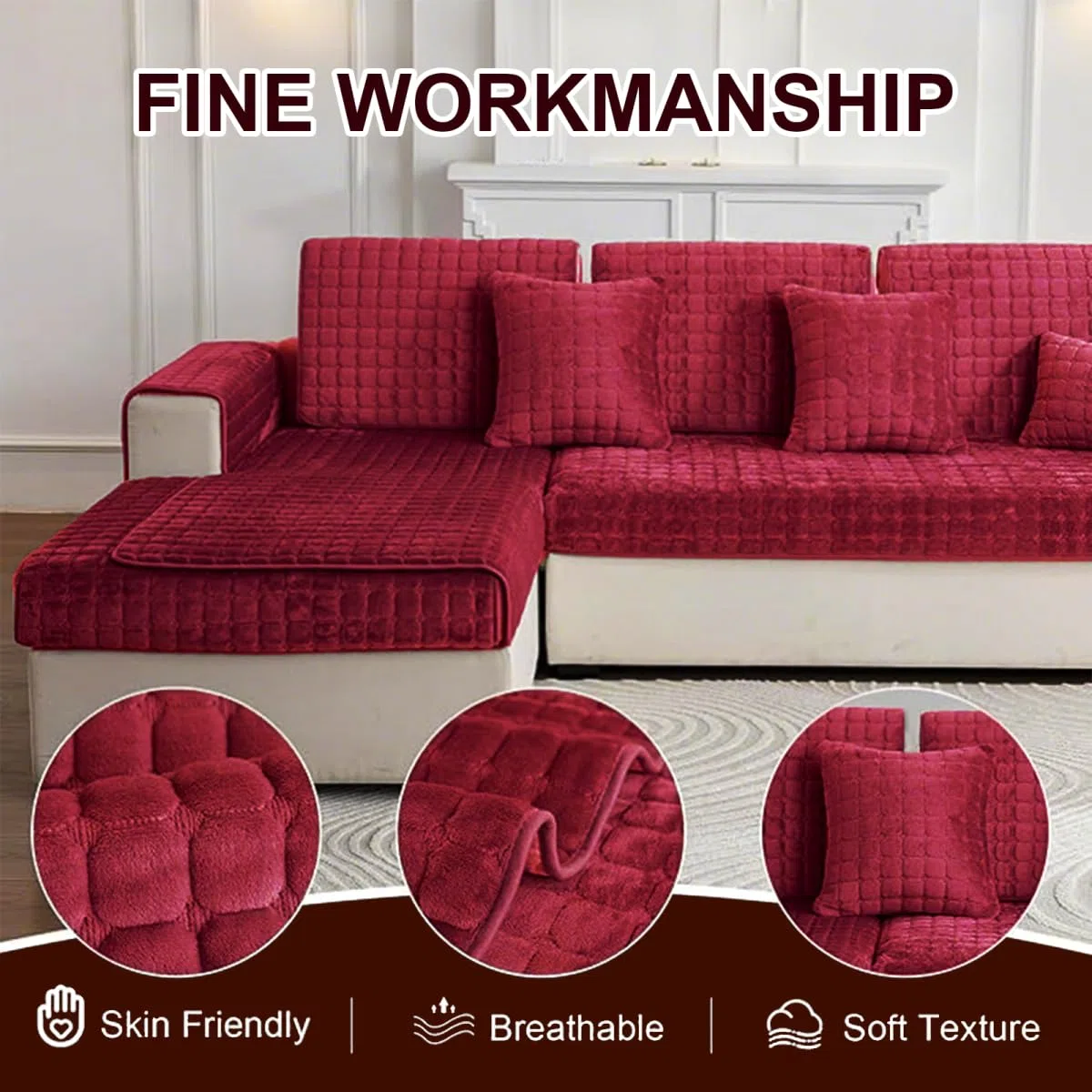 Sofa Überzug, Sofadecken für Sitzfläche, Couch Überzug 1 2 3 4 Sitzer, Sofaschoner rutschfest,Universelle Sofaüberwurf,Ecksofa Sofabezug,Rot,70x150cm