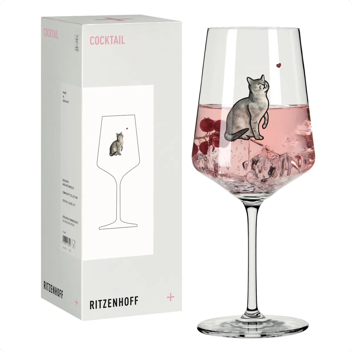 RITZENHOFF 8106008 Cocktail Glas 500 ml, Serie Petfluencer – mit charmanter Katzenillustration – Made in Germany