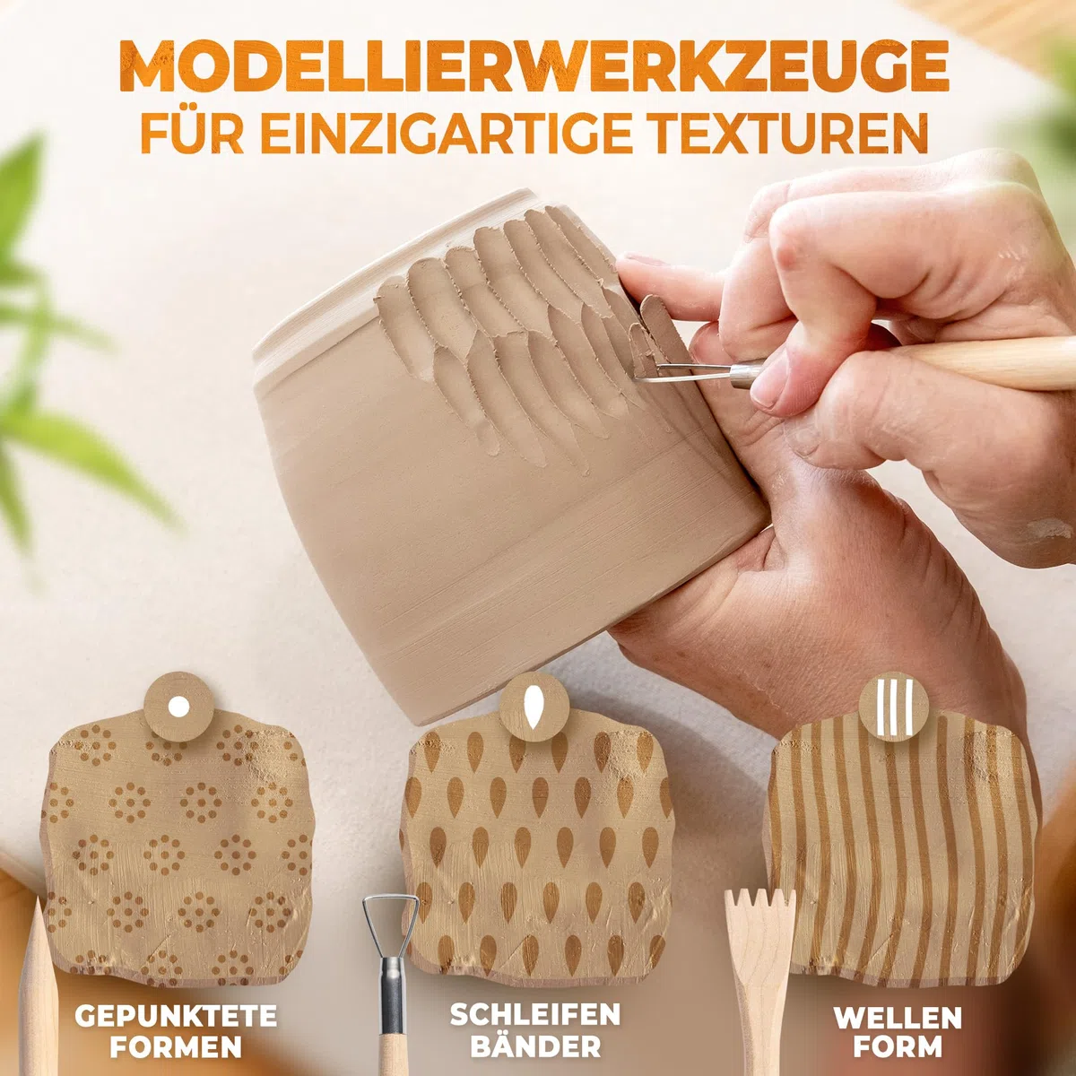 Töpferset für Einsteiger – 17-teiliges Keramik- und Modellierset mit Werkzeugen, Farben & Ton – Mini Set zum Töpfern inkl. Acrylfarben, Pinsel, Tonmasse & Zubehör von KreaBella