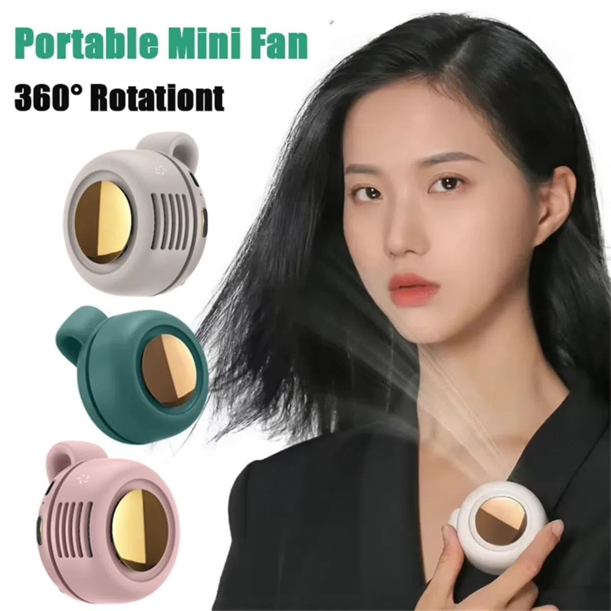 Tragbarer Mini-Ventilator, zum Aufhängen von Kleidung unter dem Hemd, 360° drehbar, 3 Geschwindigkeitsstufen, 900 mAh Akku-Kapazität (weiß)