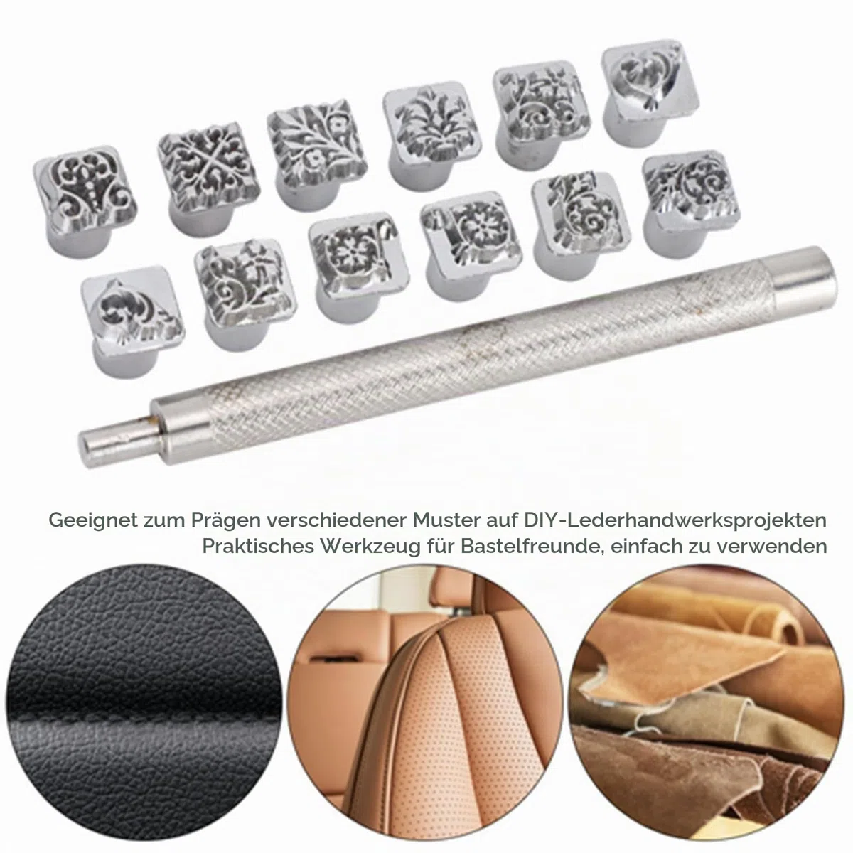 Metallstempel, Stanzwerkzeuge 12 Stück aus Zinklegierung mit verschiedenen Mustern für Metall, Holz, Kunststoff, Leder