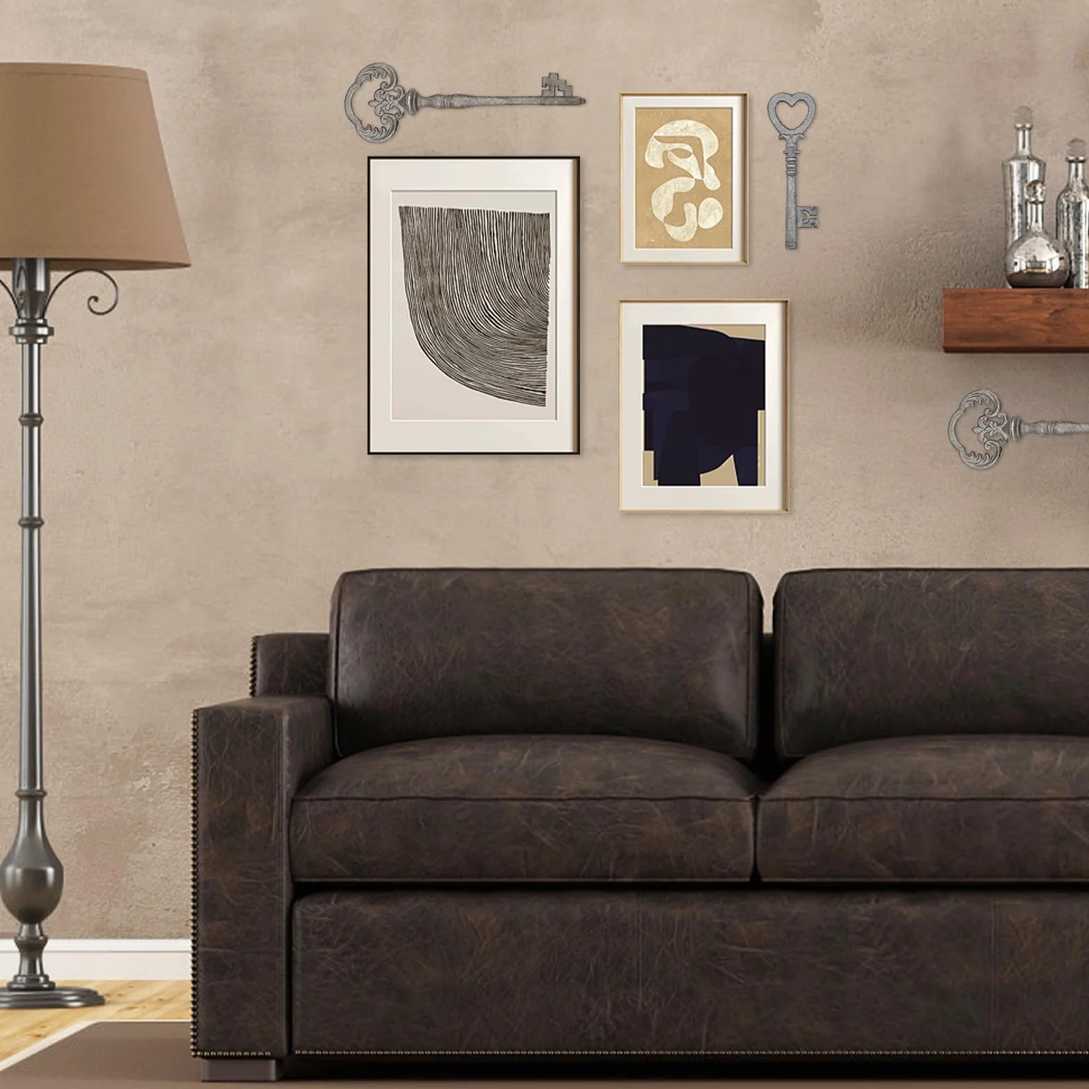 Zezzxu Großer Gusseisenskelettschlüssel, 2 Stück, Vintage-Stil, Gusseisen, dekorativ, Schmiedeeisen, Handwerksschlüssel für Zuhause, Wanddekoration