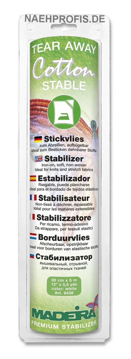 Madeira Cotton Stable Stickvlies aufbügelbar 30 cm weiß 5 m 30 cm weiß 100% Baumwolle