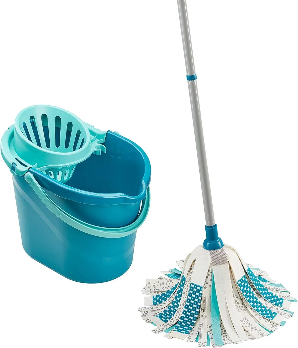 Leifheit Set Power Mop 3-in-1 mit saugstarken Fasern, komplettes Wischset mit Wischmopp und Eimer, Wischer mit flexiblen Viskose-Mopkopf-Streifen, Bodenwischer für Fliesen und Laminat