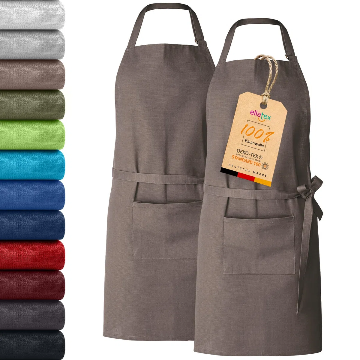 EllaTex Küchenschürze Unisex – Kochschürze 100% Baumwolle, verstellbar, mit Tasche, für Küche, Grill, Gastronomie & Service