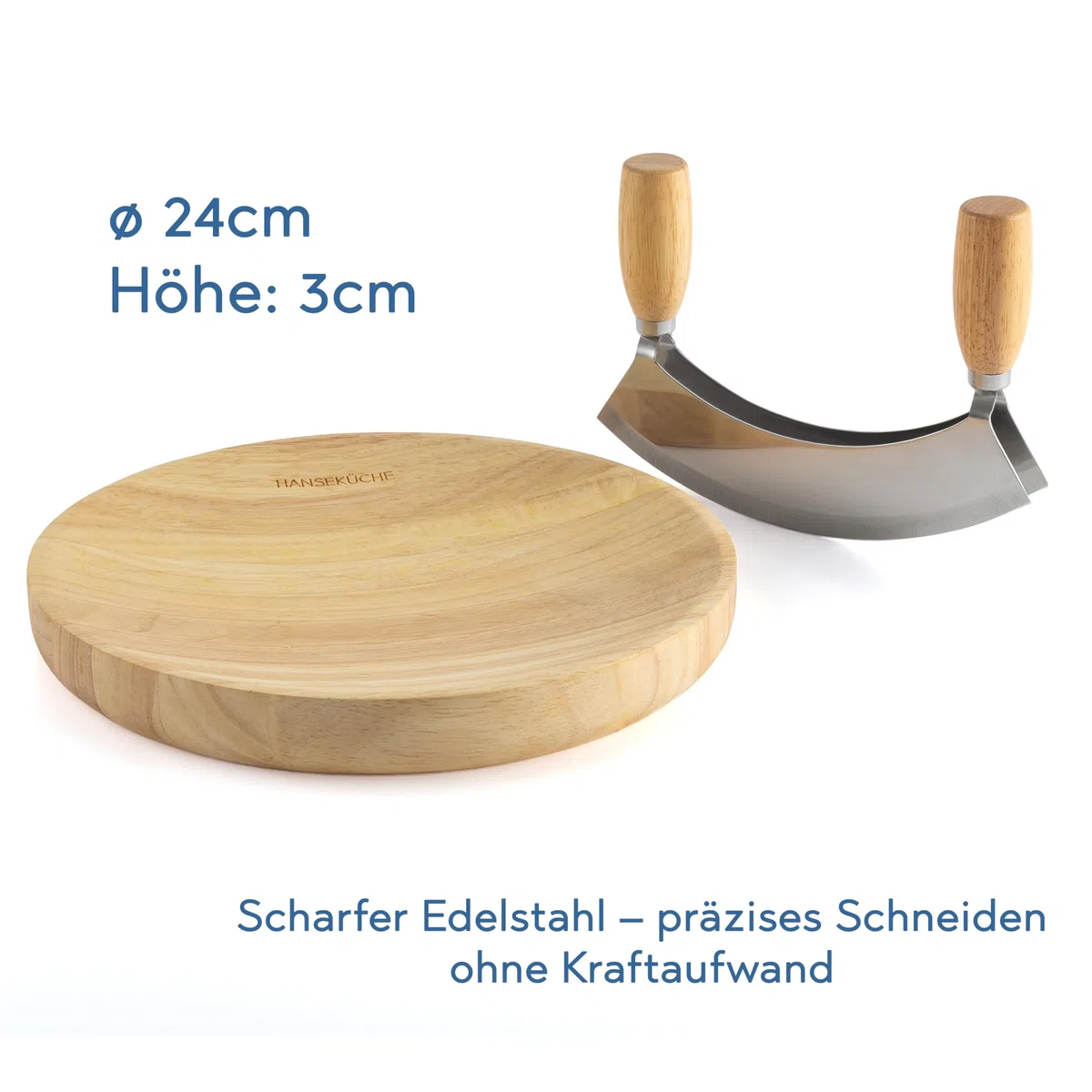 Hanseküche - Kräutermesser Wiegemesser Zweischneidig 17,5 cm – Spezialklingenstahl – Küchenklinge zum Feinen Zerkleinern, Hacken & Schneiden von Kräutern