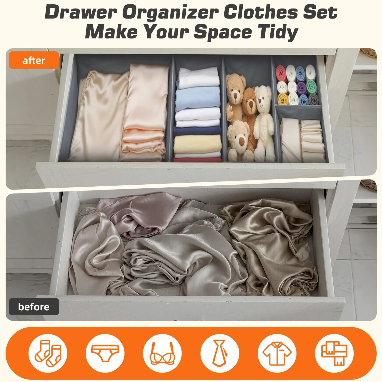 12 er Schubladen Organizer, Schrank Organizer Kleiderschrank Wickeltisch Organizer, Faltbare Malm Küchen Haus und Küche Aufbewahrungsboxen (Grau)