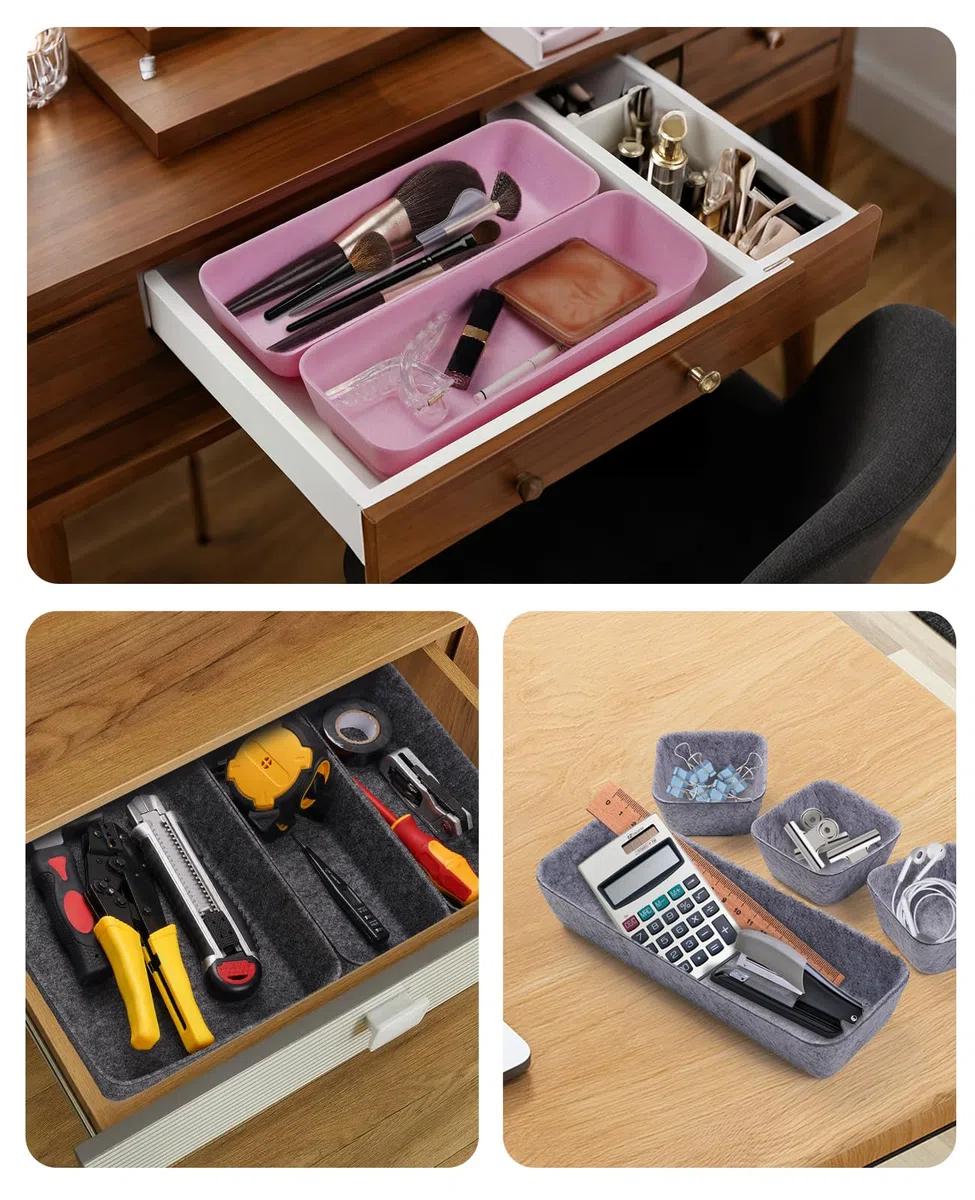 Schubladen Organizer, 9 Stücke Filz Schubladenbox Ordnungssystem für Schminktisch/Schreibtisch/Büro, Aufbewahrungsboxen Set in 4 Größen