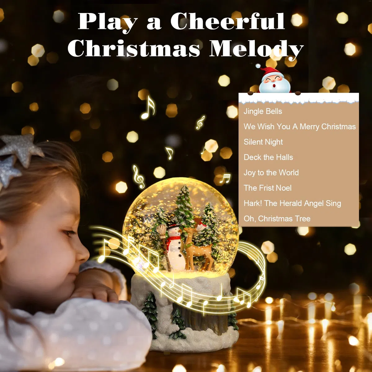 Lewondr Weihnachtliche Musikalische Schneekugel, Schneemann Rentier Elektrische Schneekugel Mit Wirbelnder Schneeflocke&8 Liedern, USB & Batterie Betrieben Weihnachtswasser Kugel Licht Für Dekoration