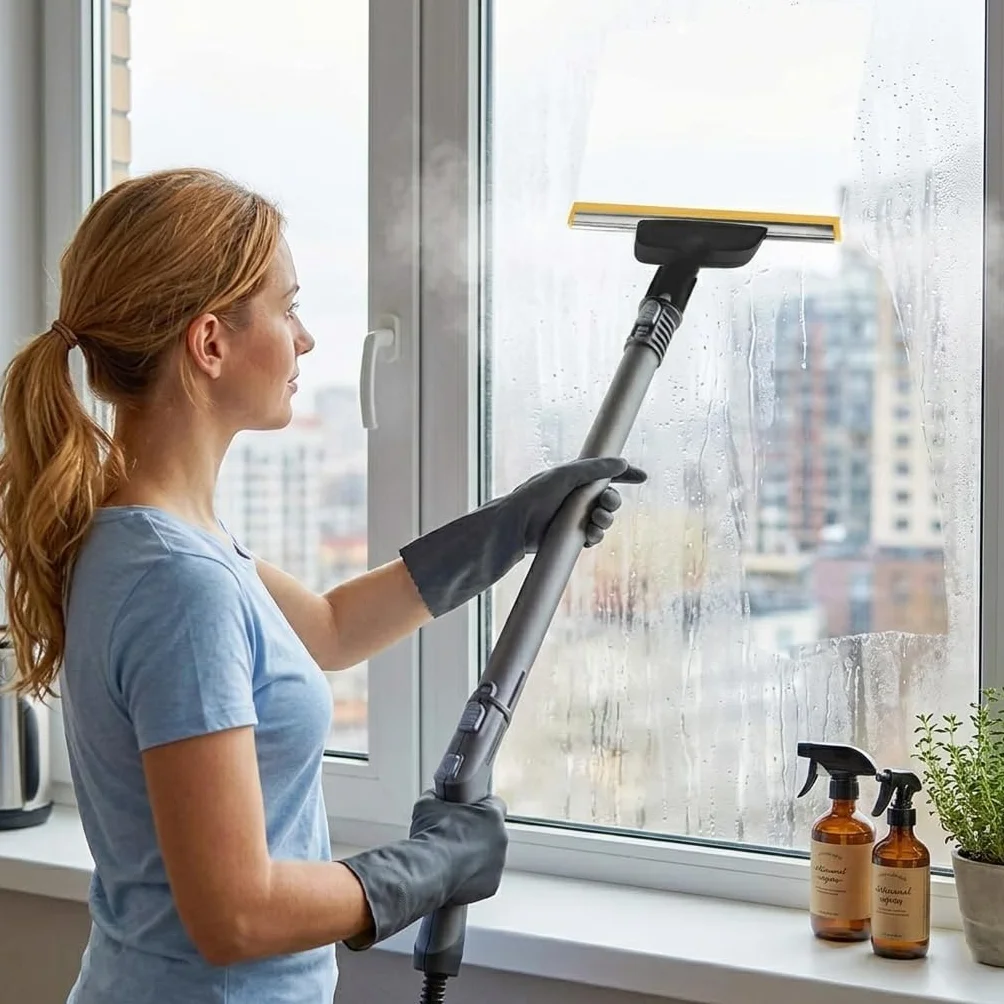 Dampfreiniger Fensteraufsatz für Kärcher SC1/ SC2/ SC3/ SC4/ SC5/ SC7/ CTK10/20, Dampfreiniger Fensterdüse Ersatz-Zubehör mit 2 Mikrofasertuch Set, Streifenfreie Reinigung von Glas, Fenstern