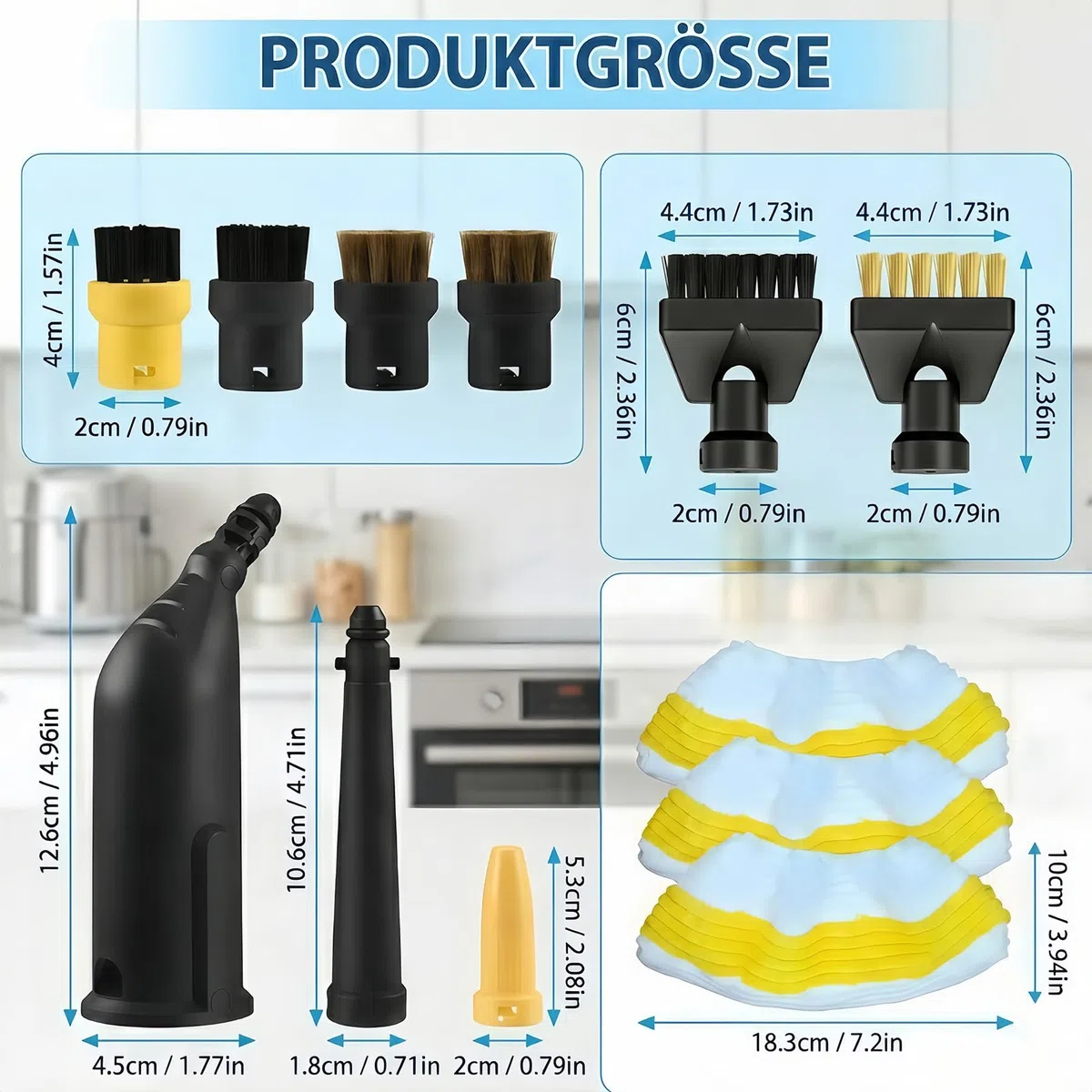 12 Stück Dampfreiniger Zubehör für Kärcher, Kompatibel mit SC1 SC2 SC3 SC4 SC5, Dampfreiniger Ersatzteile für Kärcher, Inkl Rundbürste Flachbürste Düsen Mikrofaser-Tuch, für Küche Bad Auto