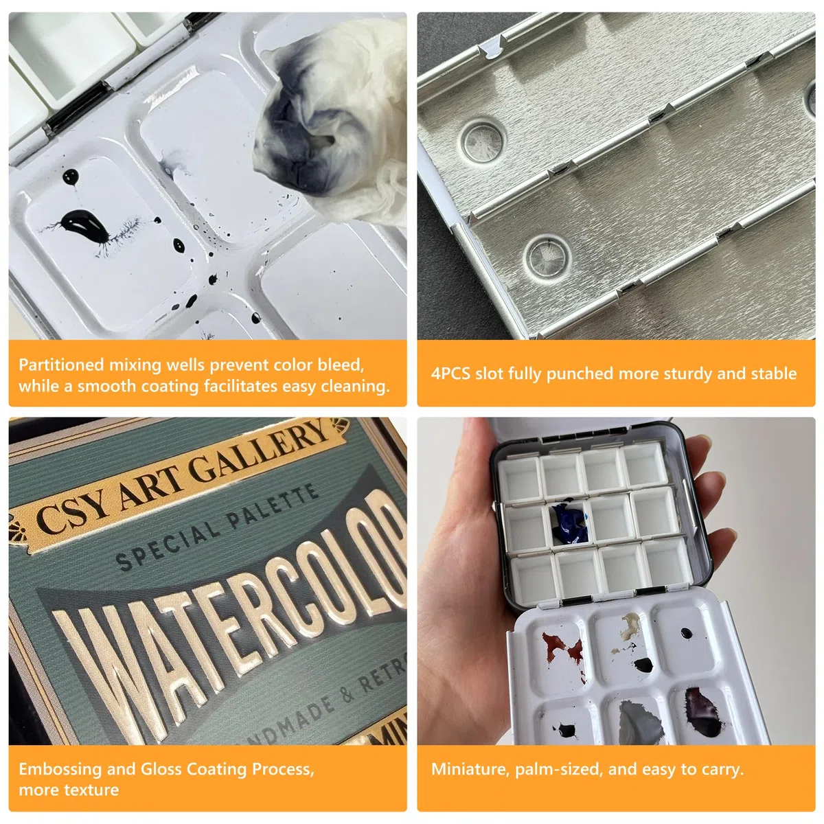 Aquarell-Reisepalette mit 12 halben Näpfchen – Farbkasten im amerikanischen Vintage-Stil mit Deckel als Mischpalette – für DIY-Malerei mit Aquarell-, Öl- oder Acrylfarben (05 Tiefblau)