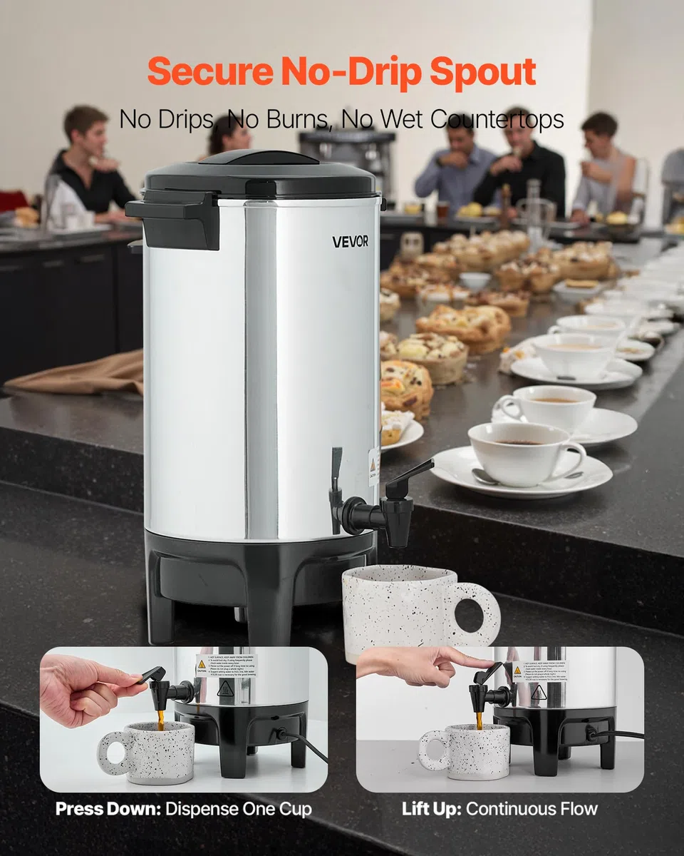 VEVOR kommerzieller Kaffeeautomat 40 Tassen 6 L Heißgetränkespender mit tropffreiem Wasserhahn, Kaffeekanne mit automatischer Temperaturregelung, für Catering Party Kirche Restaurant Café