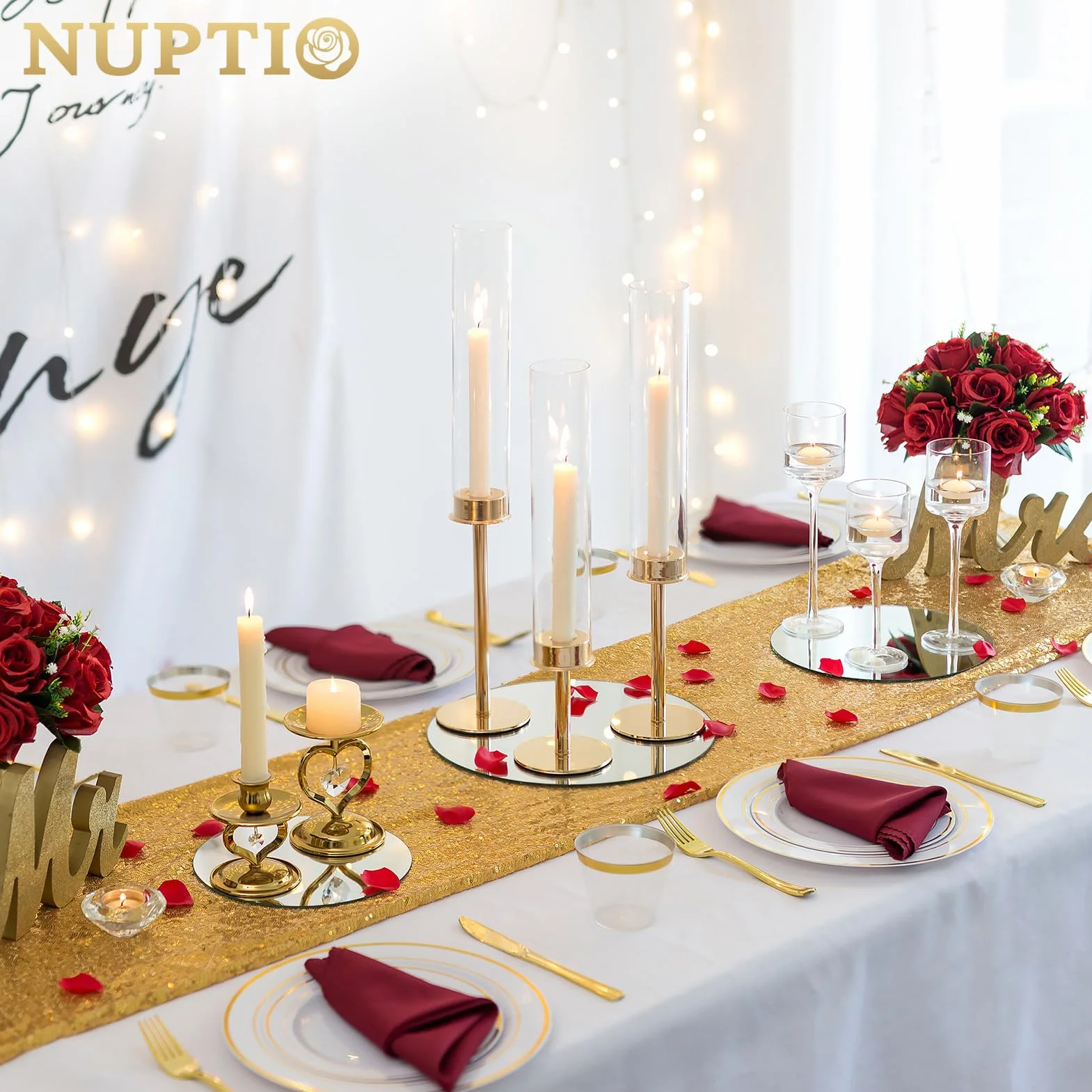 NUPTIO Runder Spiegel Spiegelplatte Glas - 20 cm 6 Stück Runde Tabletts Kerzen Platten Kreis Untersetzer Hochzeitstisch Tisch Tafelaufsätze Hochzeitsdekoration Hochzeitsdeko Home Dekoration