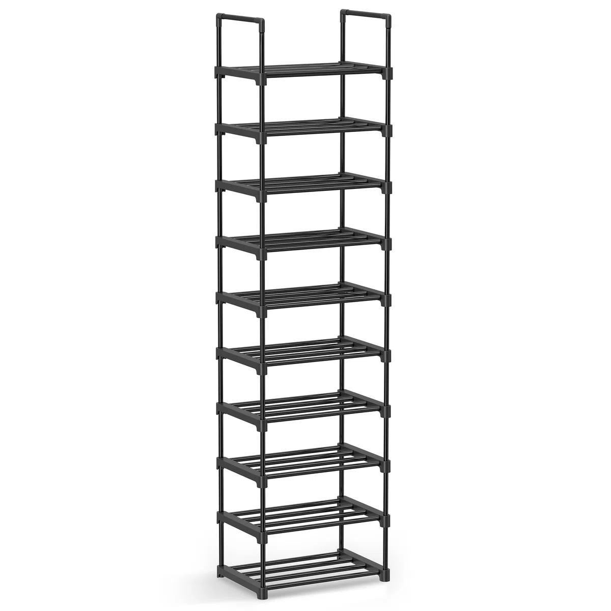 SONGMICS Schuhregal mit 10 Ebenen, offener Schuhschrank hoch, Schuhständer schmal, Schuhaufbewahrung, aus Metall, platzsparend, für Ankleidezimmer, Flur, 30 x 45 x 174 cm, schwarz LSA25BK