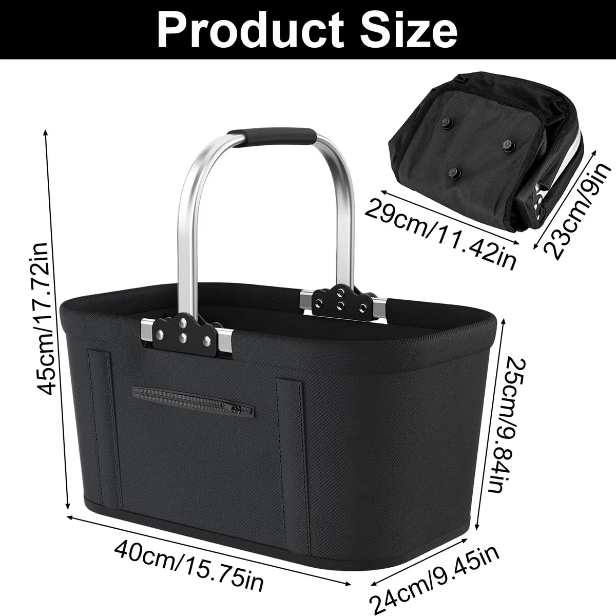 Einkaufskorb Faltbar 30L Groß Einkaufskorb Picknickkorb Tragekorb, Praktischer Klappkorb Einkaufstasche mit Aluminiumgestänge Tragegriffen, Familie Einkaufstasche für Camping Picknick Reisen Einkaufen