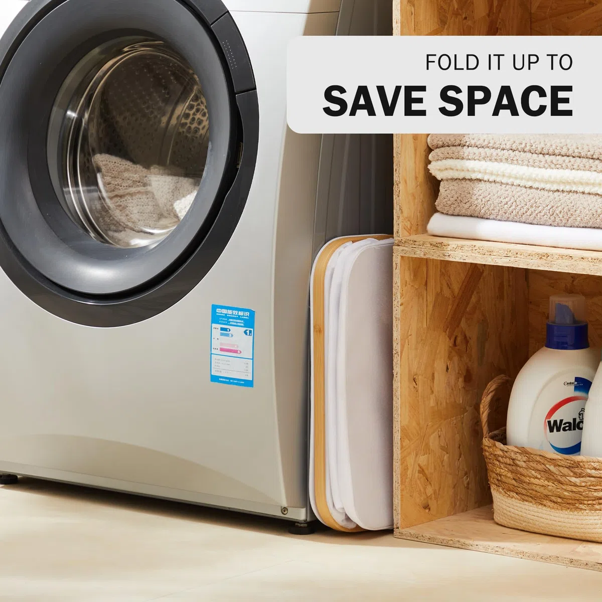 YOUDENOVA Wäschekorb mit Deckel 48L Wäschesammler schmal mit Wäschesack faltbarer Wäschesortierer Holz Bambus Wäschetruhe hoch Laundry Baskets, Weiß