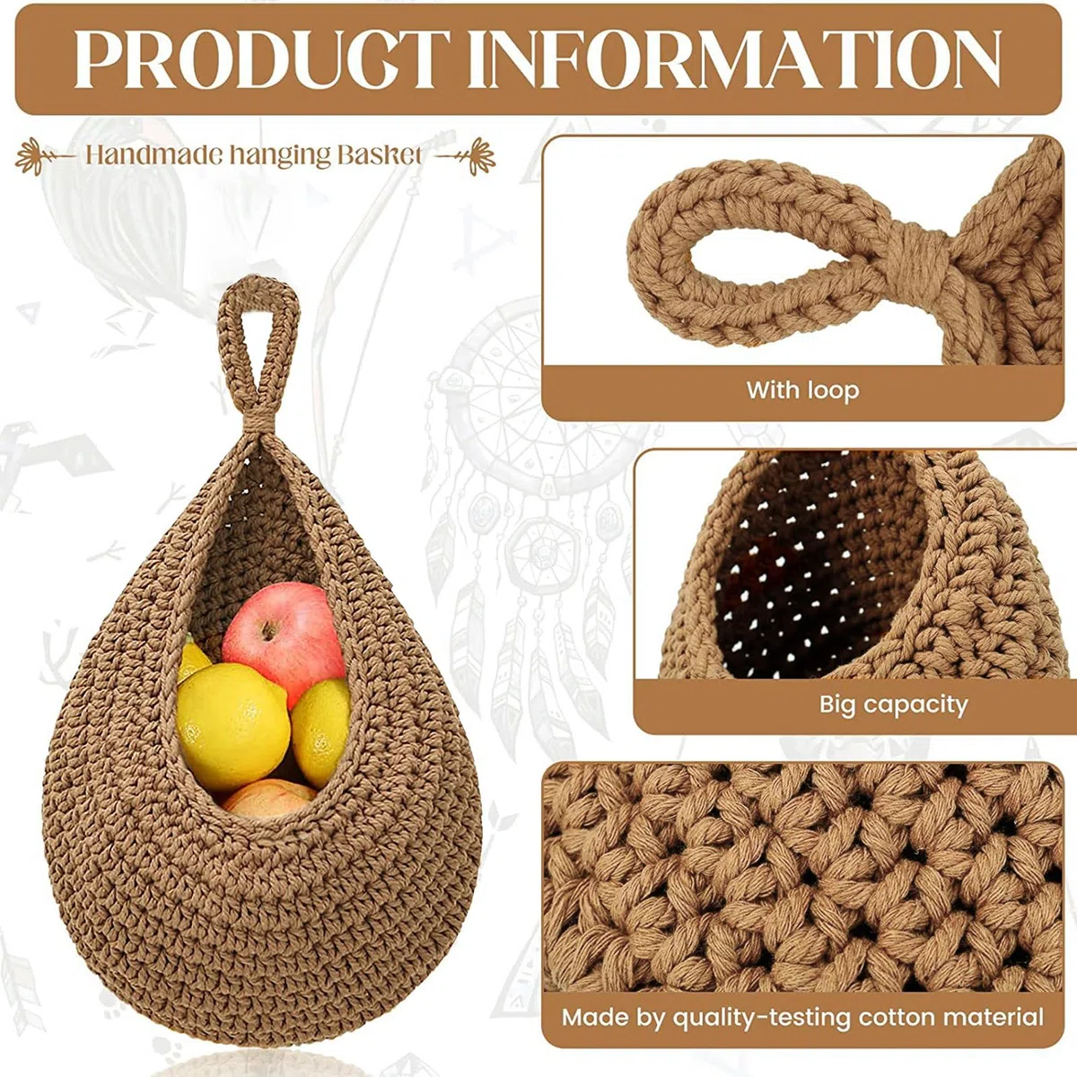 Obstkorb Hängend Wandkorb, Hängekorb 3 Stück | Hängekörbe, Obstkorb Hängend, Hängender Obstkorb, für Küchendekoration, Wohnzimmer, Bad, Obstkorb Hängend Jute, Braun