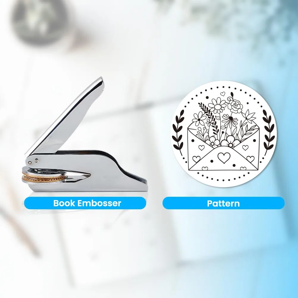 ANATTASOUL Prägestempel Personalisiert Umschläge und Wildblumen Book Embosser,Buchpräger mit Robustem Stahlgehäuse Buchstempel für Bücher,Visitenkarten,Einladungskarte