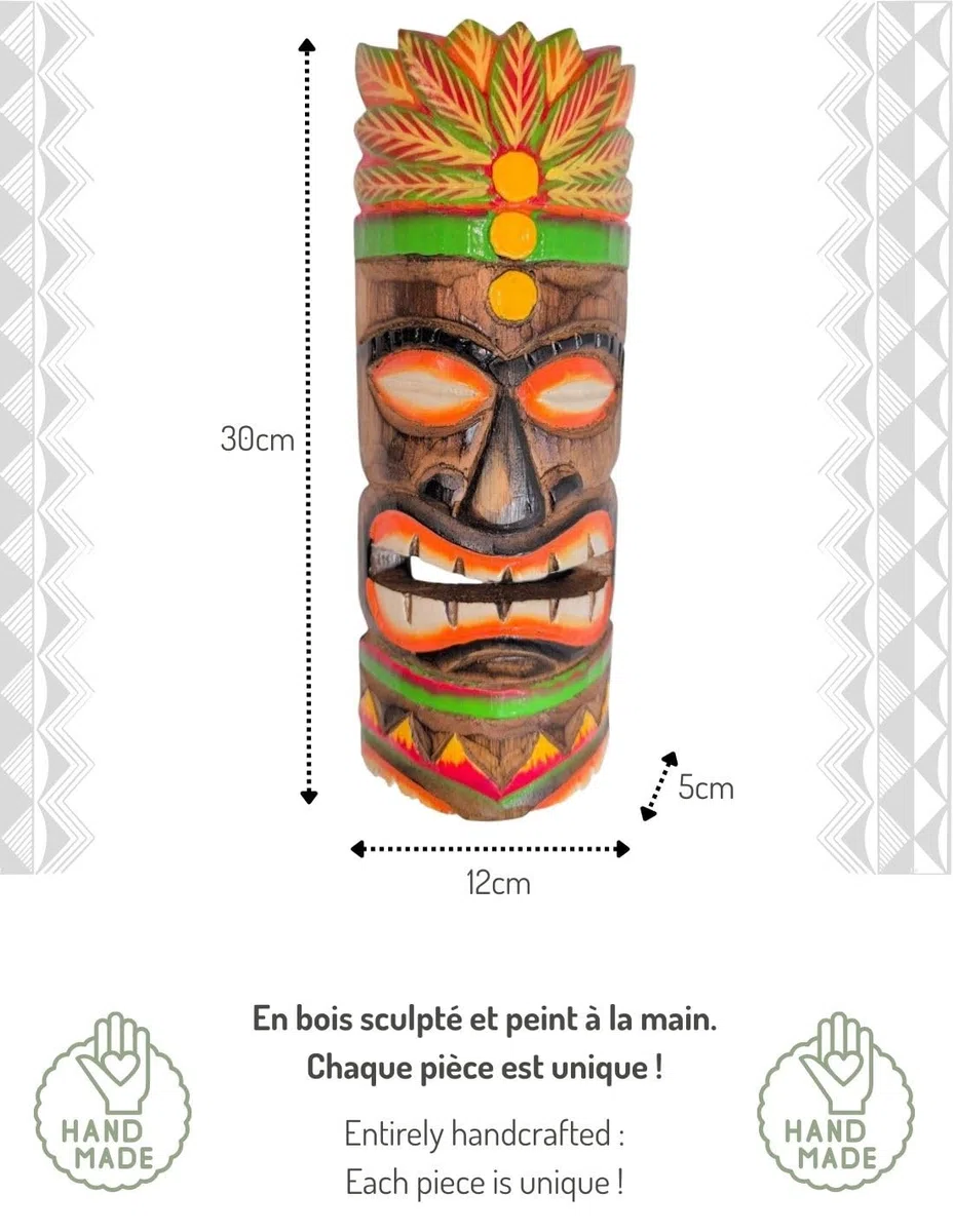 Tiki-Maske zur Wandmontage, 30 cm, aus Holz | Der Stammesmeister