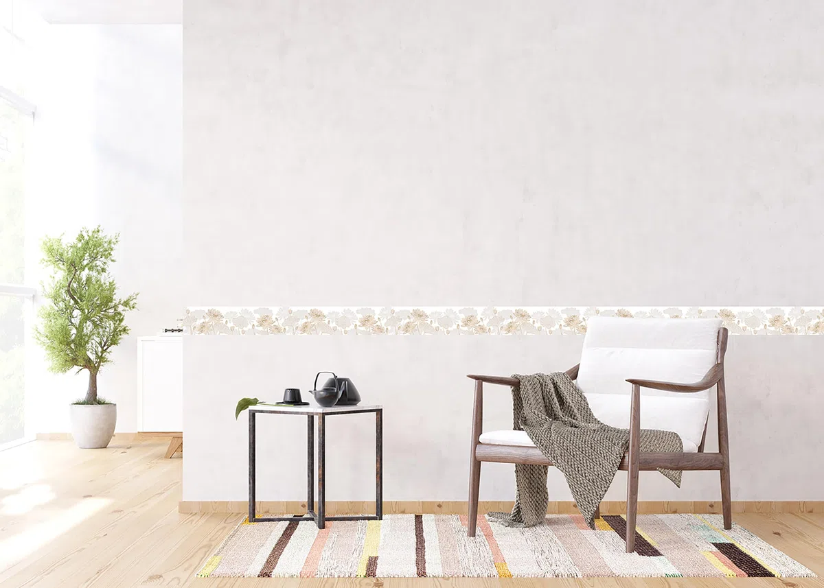 AG Design Selbstklebende Bordüre Goldene Blumen, AWB 8438 | Wasserfest Dekoration für Wände, Möbel, Tapeten, Wandverkleidungen und Türen, Folie, Mehrfarbig | Breite 500 cm x Höhe 13.8 cm