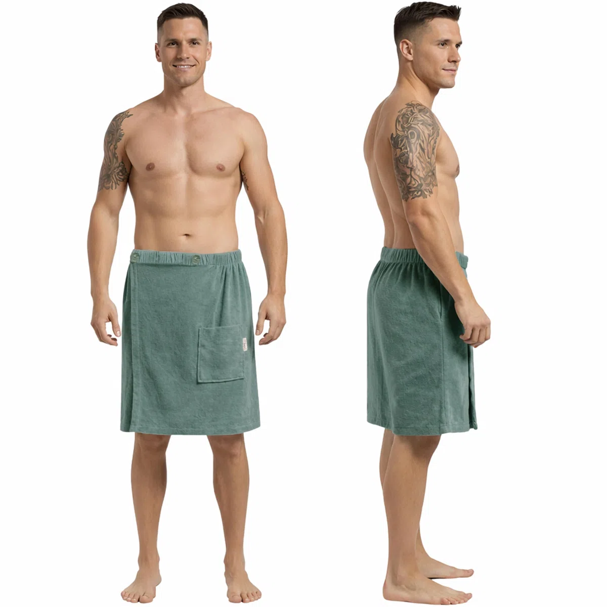 Leicht Frottee Saunakilt Herren - Saunahandtuch Baumwolle mit Gummizug und Knopf Saunatuch Mann Sauna Handtuch Kilt Männer Rock (Jade)