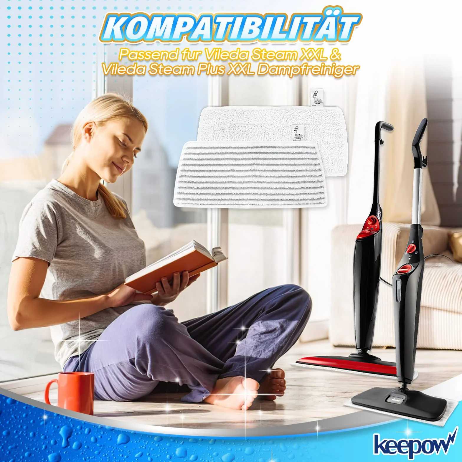KEEPOW 10 Stück für Vileda Steam Plus XXL Dampfreiniger Ersatzbezüge, Waschbar Mikrofaser Ersatzbezug für Vileda Dampfreiniger - für Vileda Steam Pro XXL Dampfreiniger Ersatzbezüge (5 Grau + 5 Weiß)