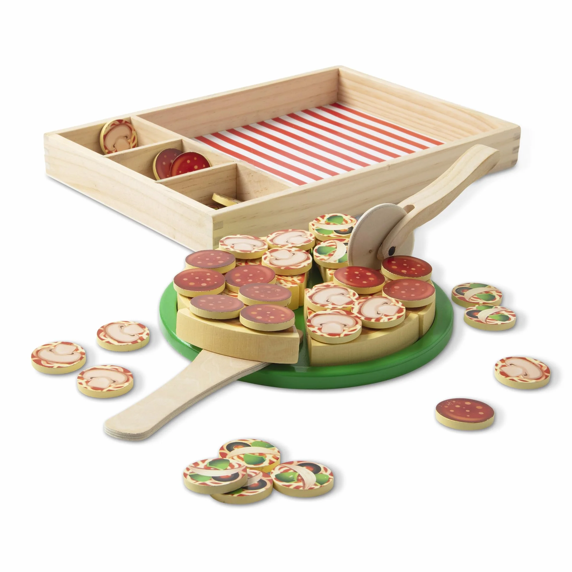 Melissa & Doug - Pizza-Party-Spielset aus Holz, 45-teilig,mit Pizzaschneider, Pizzateller, Holzspatel und Holzbox, Für Kinder ab 3 Jahren