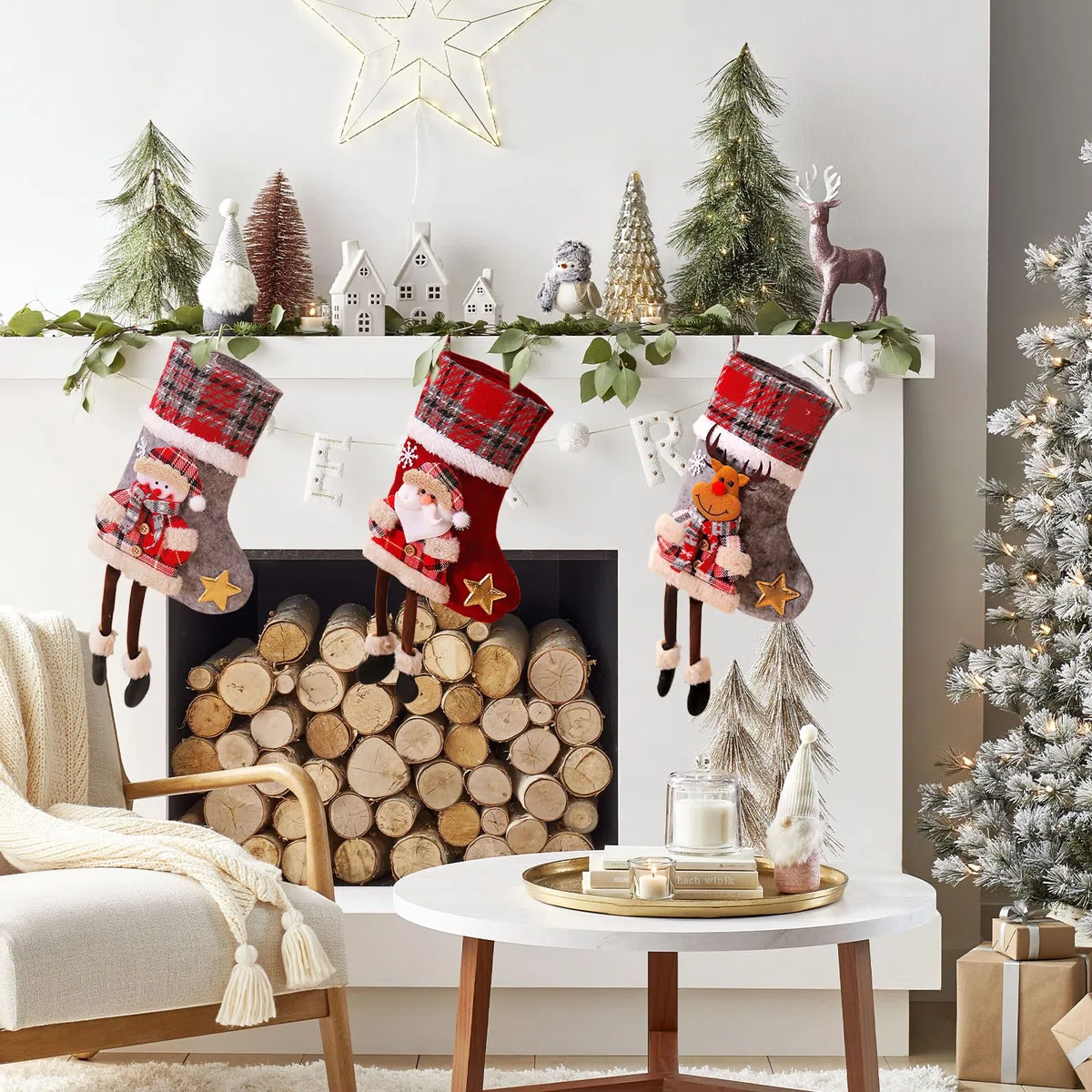 Nikolausstrumpf Kinder 3er Set, Klein Weihnachtsstrumpf Personalisiert Weihnachtssocken Kamin Nikolaus Socken Weihnachten Deko, Rot Grau Nikolausstiefel zum Befüllen Weihnachtsstrümpfe Weihnachtsdeko