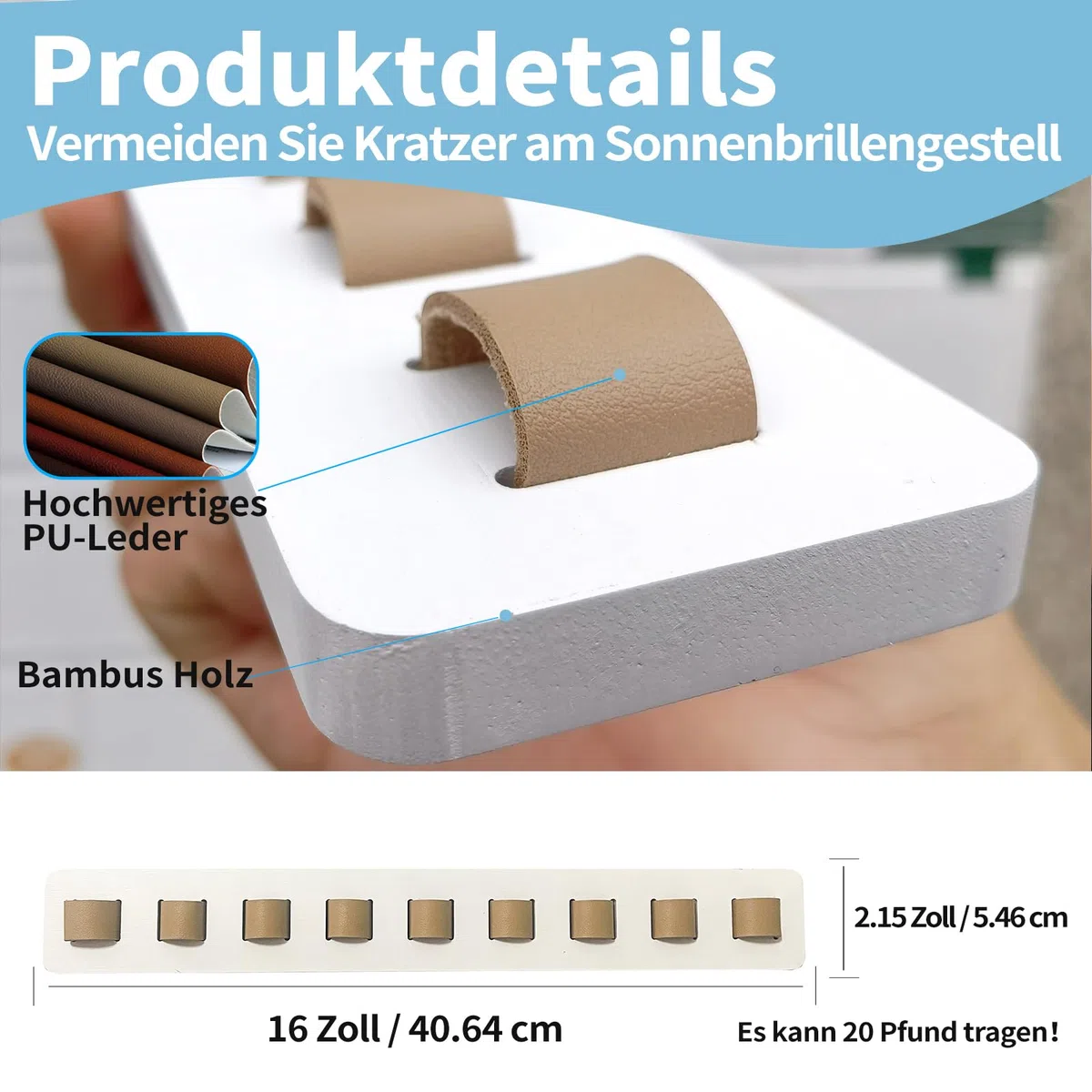 Brillenaufbewahrung mehrere Brillen, Brillenhalter Wand, Brillenständer/Sonnenbrillen Organizer Holz zum Aufhängen der Brille, Brillen-Display, Weiß
