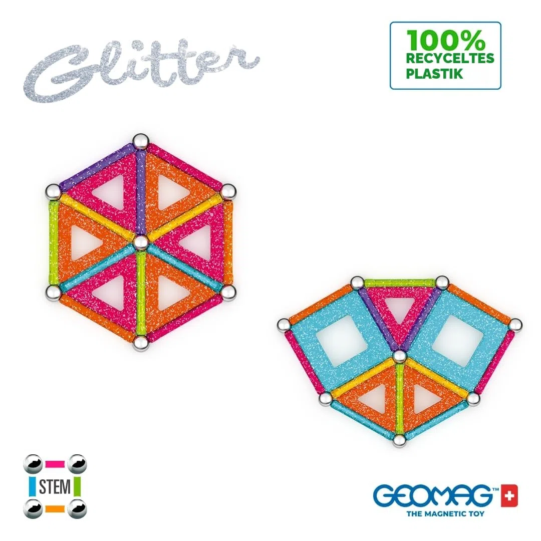 Geomag Glitter Recycled 35 StückMagnetisches Spielzeug für Kinder, Geschenk für Jungen und Mädchen im Alter von 5 6 7 8 9 10 11 12 13 Jahren, magnetische Konstruktionen, Kinderspielzeug
