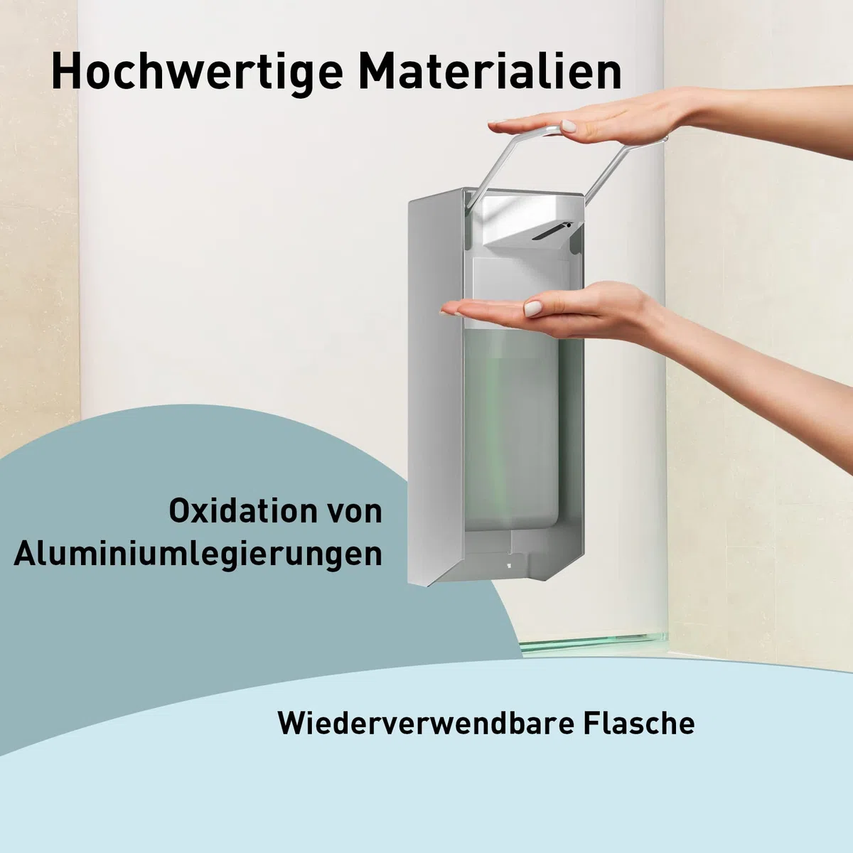 Eurospender, Seifenspender Wandbefestigung, Soap Dispenser Mit Ellbogendruck Für Desinfektionsmittel Und Handseifen, Weißer Seifenspender, Aluminium, 500 Ml