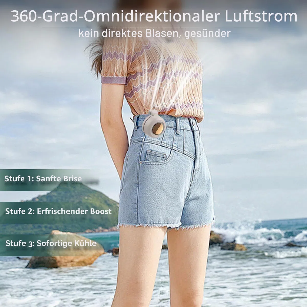 Gonggi Tragbarer kleiner Ventilator zum Anklippen, Mini-Clip-Taillenhals-Ventilator für Kleidung, Hut, Körper, wiederaufladbar, leise, blattlose Ventilatoren, freihändige Kühlventilatoren für Outdoor