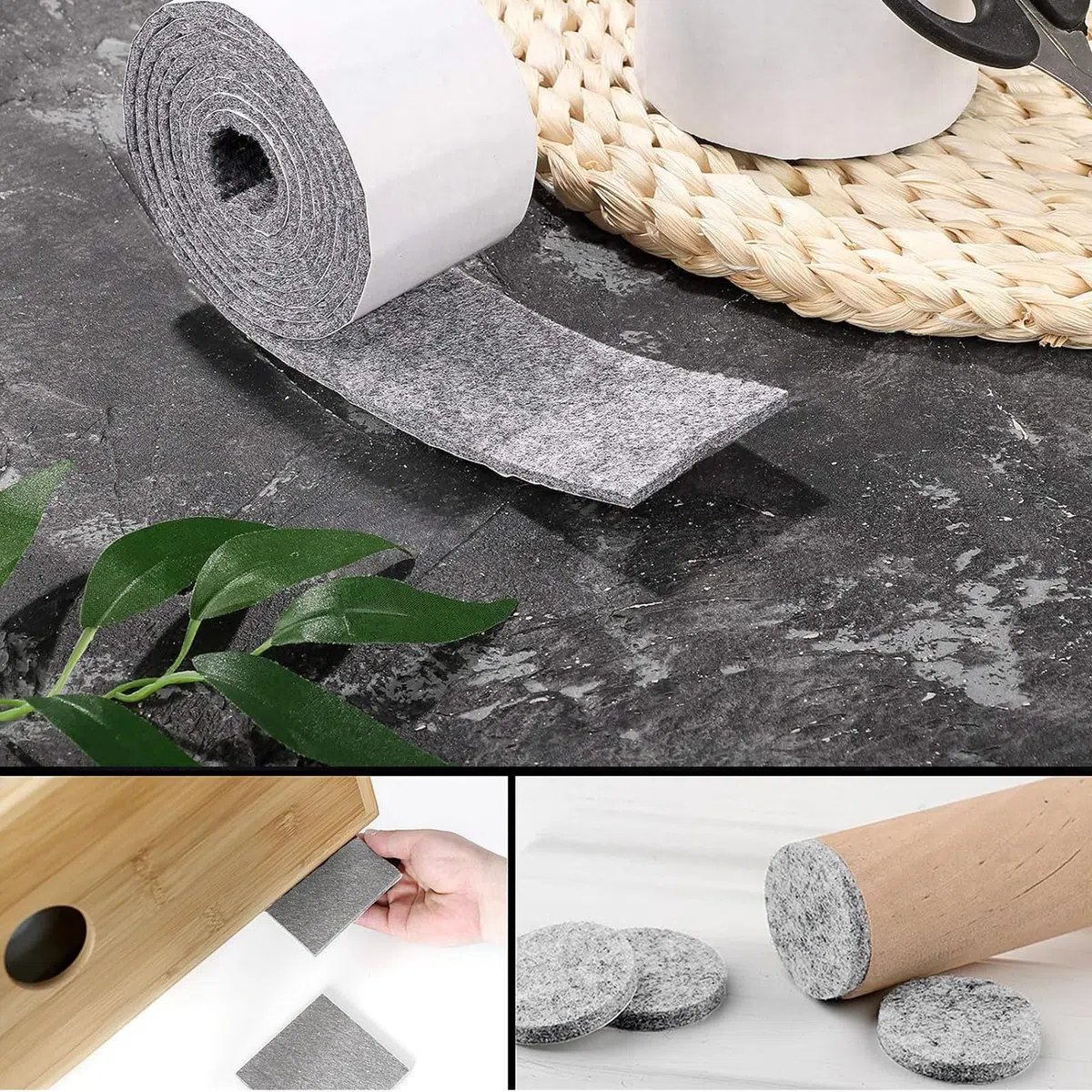 Filzgleiter Selbstklebend, Filz Selbstklebende,Filzgleiter für Stühle,Schneiden Sie Jede Form Filzband,für Stühle Vasen Sofas Schreibtische,4m*5cm*3mm(Grau)